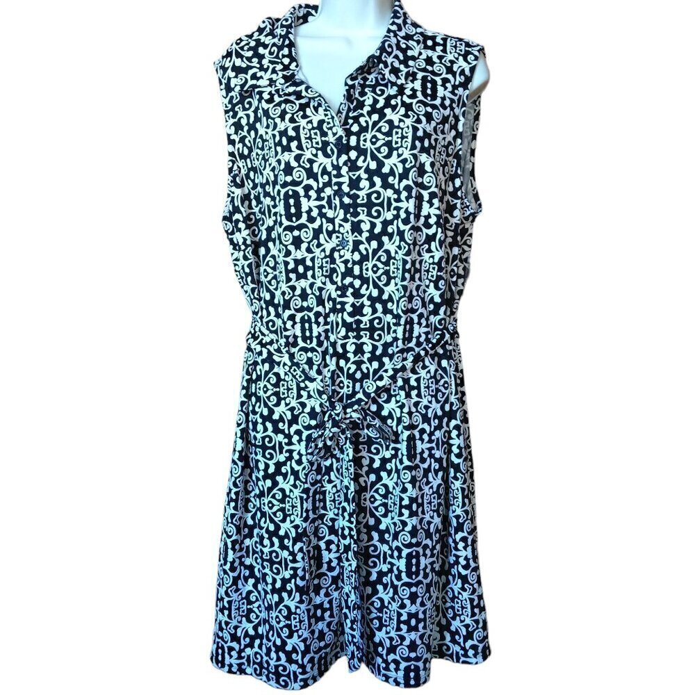 TACERA Size 3X Sleeveless Belted Partial Button Front Shirt Dress NEW